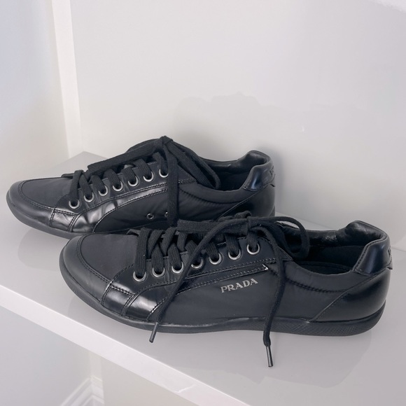 PRADA Black Leather And Fabric Low Top size 9 (42 men’s) - Picture 1 of 10